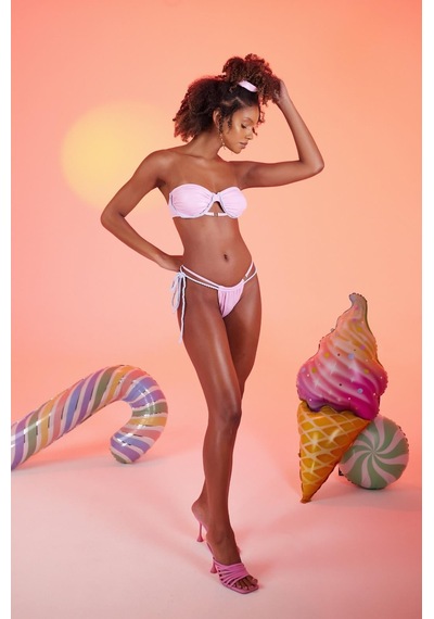 Holly Lolly Özel Yapım Parlak Kumaşlı Premium Mia Bikini Altı Pembe