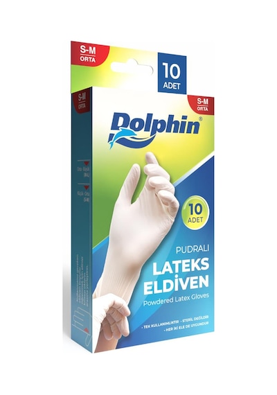 Dolphin Pudralı Lateks Muayene Eldiveni 3 x 10'lu