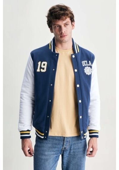 Ucla Upland Lacivert Çıtçıtlı Baskılı Standard Fit Erkek Mont Lacivert