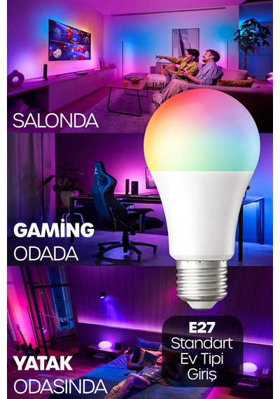 Kumandalı Rgb Renkli Led Ampul 9w E27 Parlaklık Renk Değiştiren Dimmerli Led Aydınlatma Lamba 1 Ad