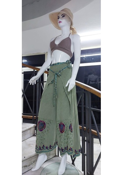 Eren Style Otantik Nakış İşlemeli Harem Şalvar Bulmaca Pantolon 104 Cm Haki