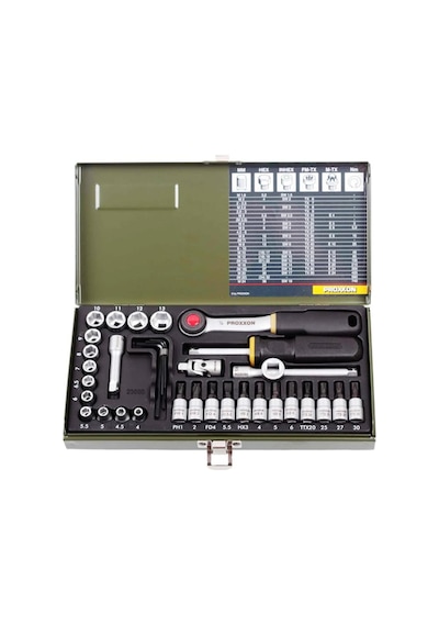 Proxxon 23080 1/4" Cırcır Kollu 36 Parçalı Lokma + Bits Set