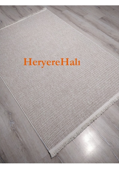 Motto Plain Beige Yumuşak Tuşeli Örgü Dokuma Modern Makine Halısı