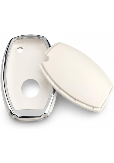Autohan Keys Mercedes İle Uyumlu 2001-2016 Be Tipi Nano Anahtar Kılıfı, Beyaz, Gümüş Renk