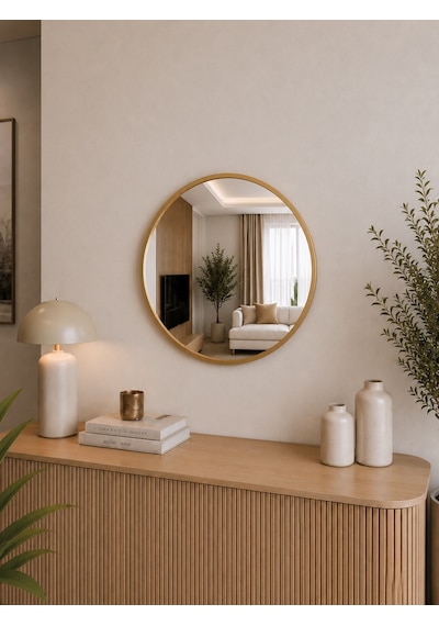 Effe Gold Metal Çerçeveli 50 Cm Yuvarlak Ayna