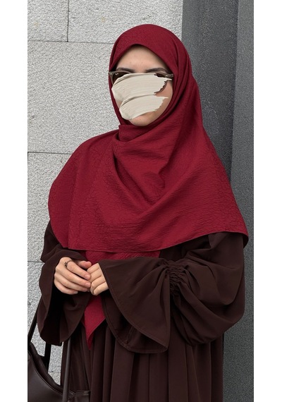 Qalortex Scarf Premium Jakarlı Hüma Büyük Boy Eşarp -bordo