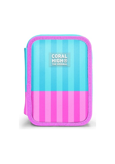 Coral High Kız Çocuk Turkuaz Pembe Çizgi Desenli Katlı Organizer Kalemlik Kalem Kutusu 31120 Turkuaz - Pembe