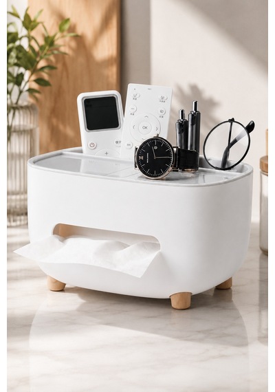 Modern Masaüstü Düzenleyici Kağıt Havluluk Organizer Kumandalık Mutfak Banyo Ofis Kutusu Beyaz