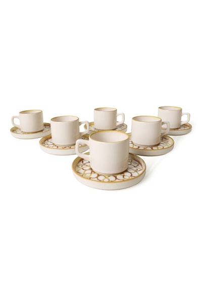 Keramika Worn Gold Stackable Çay Takımı 12 Parça 6 Kişilik
