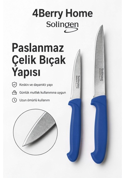 Solingen 2 Li Paslanmaz Çelik Mutfak Bıçağı Seti Et, Meyve Ve Sebze Bıçağı Mavi