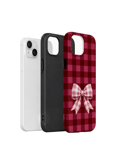 Velvoria Valestra Cherry Gingham Bow Apple iPhone Uyumlu 15 Darbe Korumalı Kılıf Valestra Select - Cherry Gingham Bow