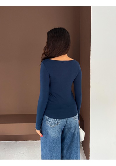 Elaxi Kadın Kayık Yaka Parmak Geçmeli Uzun Kollu Full Likralı Pamuk Viskon Buzzy Body Tişort Lacivert Elaxi Kadın Kayık Yaka Parmak Geçmeli Uzun Kollu Full Likralı Pamuk Viskon Buzzy Body Tişort Lacivert