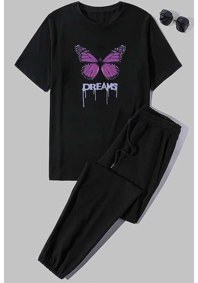Uyguntarz Unisex Dream Butterfly 2'li Eşofman Takımı Siyah