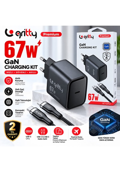 Gan 67w Notebook Şarjlı Usb-c Hızlı Şarj Aleti+type-c To Type-c Şarj Kablosu 100cm Siyah
