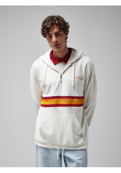 Gsstore X Midground Erkek Fermuarlı Kapüşonlu Sweatshirt E251205 Ekru