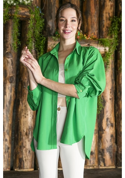 Lela Pamuklu Oversize Dokuma Bayan Gömlek 6234760 Benetton