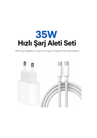 35w Hızlı Şarj Aleti Seti İphone 15/16 / 17 Serisi Uyumlu Type-c To Type-c Örgülü Kablo & 35w Pd Adaptör + 60w Örgülü Kablo