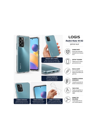 Logis Xiaomi Redmi Note 10 5g Uyumlu Şeffaf Silikon Kılıf Darbe Emici İnce Esnek Şeffaf Telefon Koruyucu Kapak