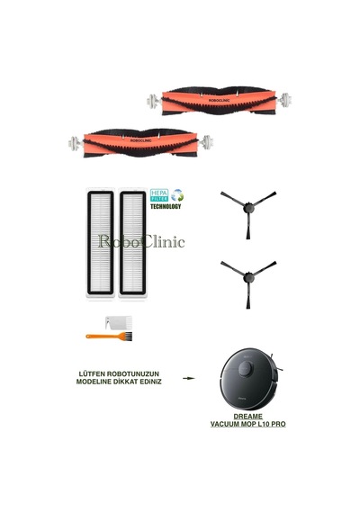 Dreame Vacuum Mop L10 Pro Siyah Robot Süpürge Uyumlu Fırça,hepa Filtre,set-8 Parça