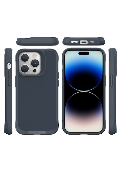 Bix iPhone Uyumlu 14 Pro Max Vortex Magsafe Kılıf Stand Özellikli 3x Korumalı Mikro Fiber İç Yüzey Gri Mavi