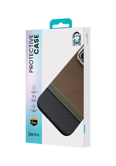 Apple Uyumlu iPhone 15 Pro Max Kılıf Magsafe Şarj Özellik Karbon Fiber Benks Prestige Armorpro Kevlar Kapak Gold