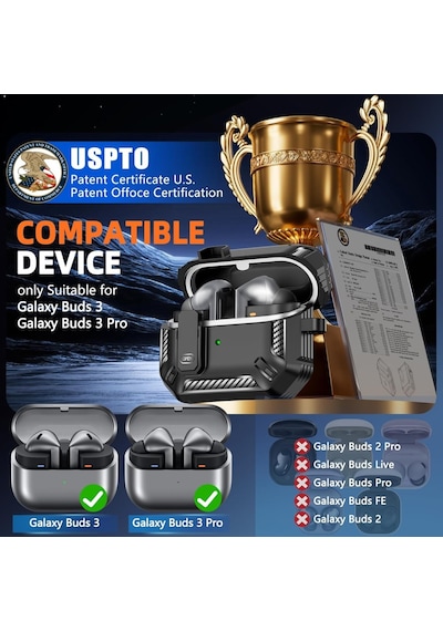 Samsung Galaxy Buds 3 Fe / Buds 3 Pro / Buds 3 İle Uyumlu Kılıf Kilitli Açma Kapama Koruyucu Kapak Siyah
