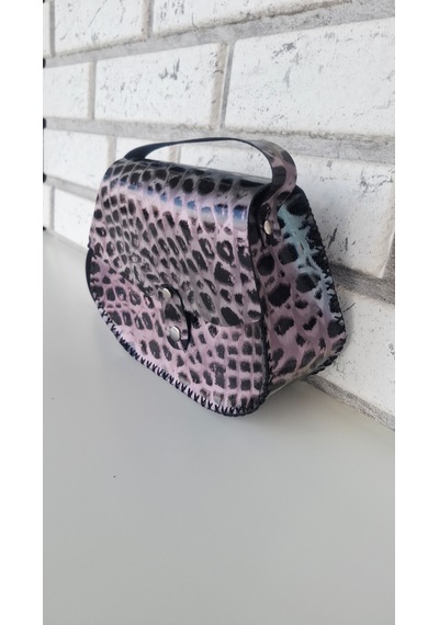 Medorya Design Mor Mavi Işıltılı Leopar Rugan Hakiki Deri Mini Çanta
