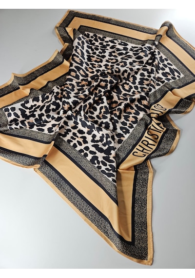 Miorel Scarfs Leopar Desen Vual İpek Eşarp Silk Scarfs Hijab Şal Aksesuar Fular Gri