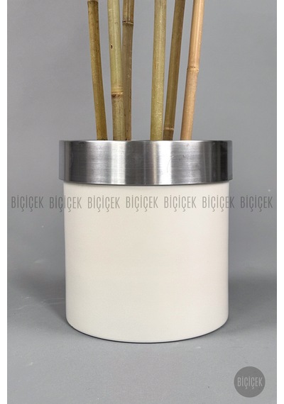 Yapay Bambu Ağacı 170cm Krem Silver Metal Saksıda Krem-silver