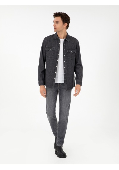 Cacharel Antrasit Regular Fit Jean Gömlek Gri