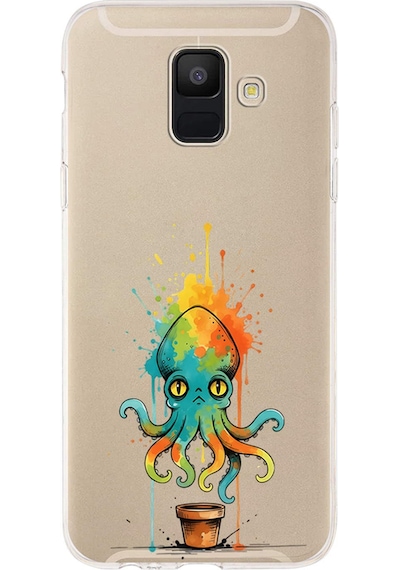 Samsung Galaxy A6 2018 İle Uyumlu Splash Ahtapot Tasarımlı Şeffaf Silikon Kılıf Şeffaf