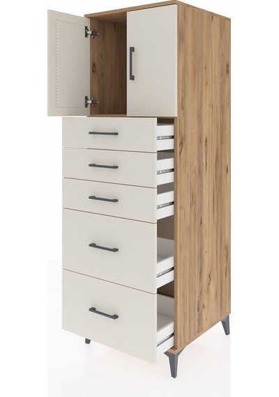 Kronos Dolap Tek Raflı 5 Çekmeceli 2 Kapaklı 60x59x182 Çam-ay... Çam