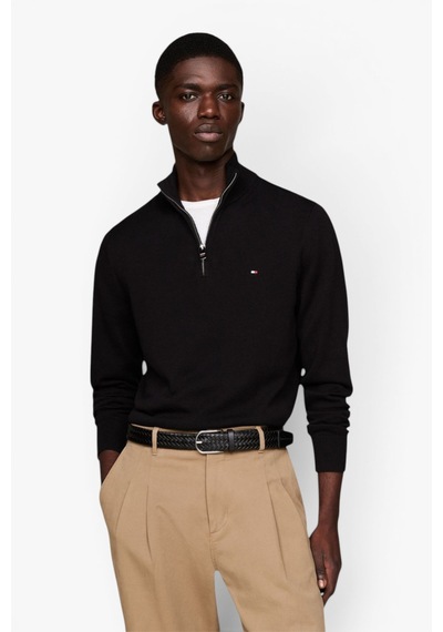 Tommy Hilfiger Pıma Org Ctn Cashmere Zıp Mock Erkek Siyah Kazak - Mw0mw28049