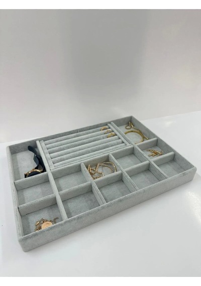 Yerli Üretim İstanbul Model Süet Kumaş Gri Renk Çekmece Içi Takı Düzenleyici Stand Çok Renkli
