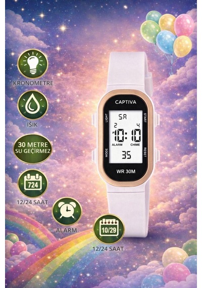 Captiva Digital 3 Atm Suya Dayanıklı Işık+alarm+kronometre+takvimli Çoçuk Kol Saati Cp.yn.26.m03 Siyah
