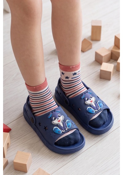 Hopkid - Sevimli Tavşan Figürlü Kız Erkek Çocuk Sandalet Terlik - Arkadan Bantlı, Kaymaz Tabanlı... Lacivert