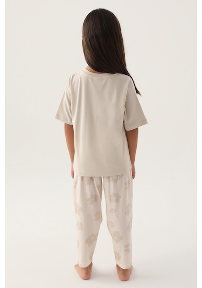 U.s. Polo Assn Lisanslı Floral Pattern Bej Kız Çocuk Pijama Takımı 5274-43372 Bej