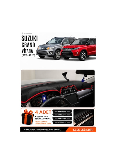 Suzukı Grand Vitara 2013-2025 Uyumlu Torpido Örtüsü, Torpido Kılıfı - Siyah-kırmızı - Sz006