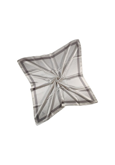 Mim Eşarp Mısırlı Eşarpları Bantlı Jan Jan Eşarp 100x100 Cm Ekru - Gri