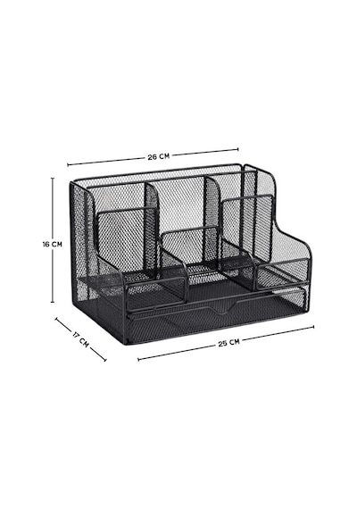 Temel Siyah Metal Mesh Masaüstü Organizer Çekmeceli Çok Bölmeli 25x17x16 Cm 9527b