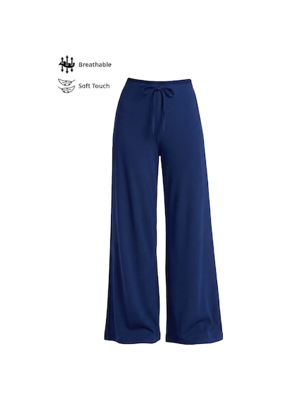 Cottonhill Lacivert Viskon Basic Yüksek Bel Bol Paça Bağcıklı Kadın Pantolon