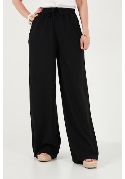 Lela Pamuklu Relaxed Fit Yüksek Bel Geniş Paça Pantolon Bayan Pantolon 668yp5559 Siyah