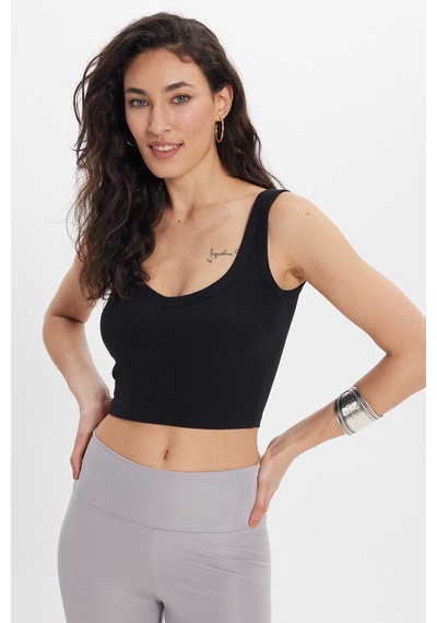 Tudors Kadın Slim Fit Dar Kesim Pamuklu Kolsuz Askılı Siyah Crop-50683