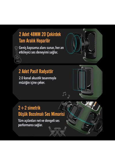 Nowgo F1 20w Bluetoooth Hoparlör Taşınabilir Powerbank Kamp Feneri Bej