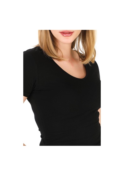 V Yaka Slim Fit Crop Tişört-siyah Siyah
