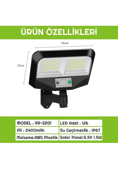 Upway 126 Led Solar Bahçe Lambası Güneş Enerjili 3 Modlu Dış Mekan Aydınlatma
