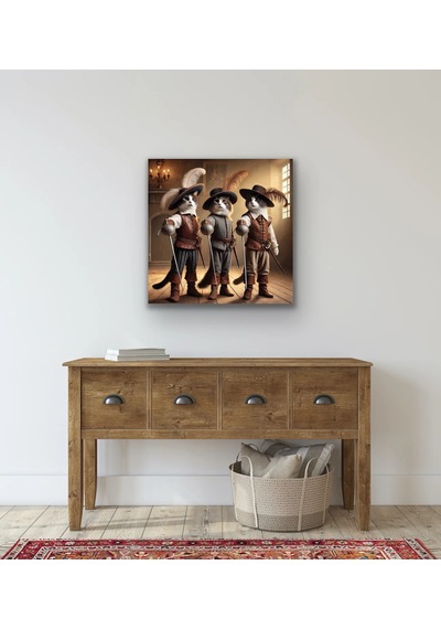Üç Silahşör Kedi Kanvas Tablo 90x90cm Çok Renkli