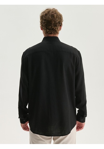 Lcw Vision Siyah Slim Fit Uzun Kollu Keten Karışımlı Erkek Gömlek