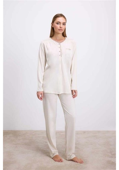 Modenya Uzun Kollu T-shirt Ve Pantolon Pijama Takım Çivit