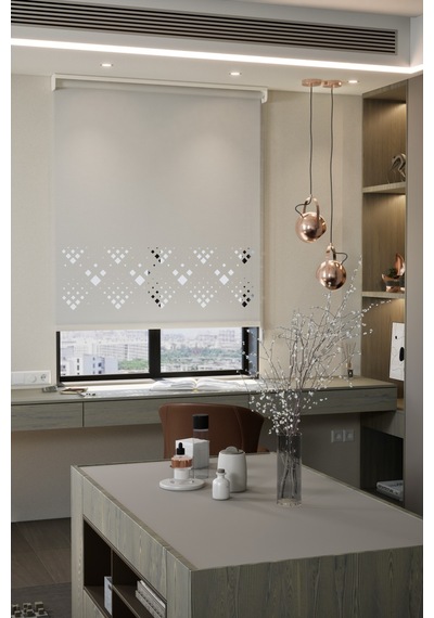 Lazer Kesim Mat Stor Perde, Lazer Kesimli Modern Serisi, M-5001 Beyaz Renk Beyaz Beyaz